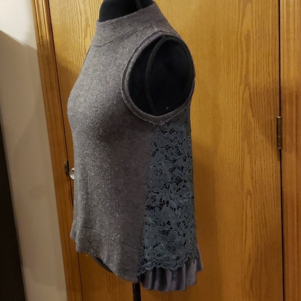 Moth grey lace back sleeveless mock neck top